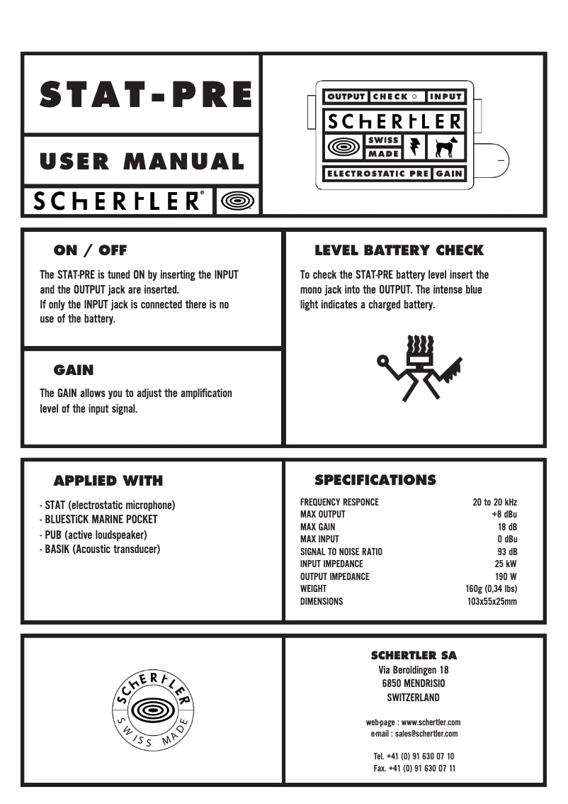 Page 1 de la notice Manuel utilisateur Schertler STAT-PRE