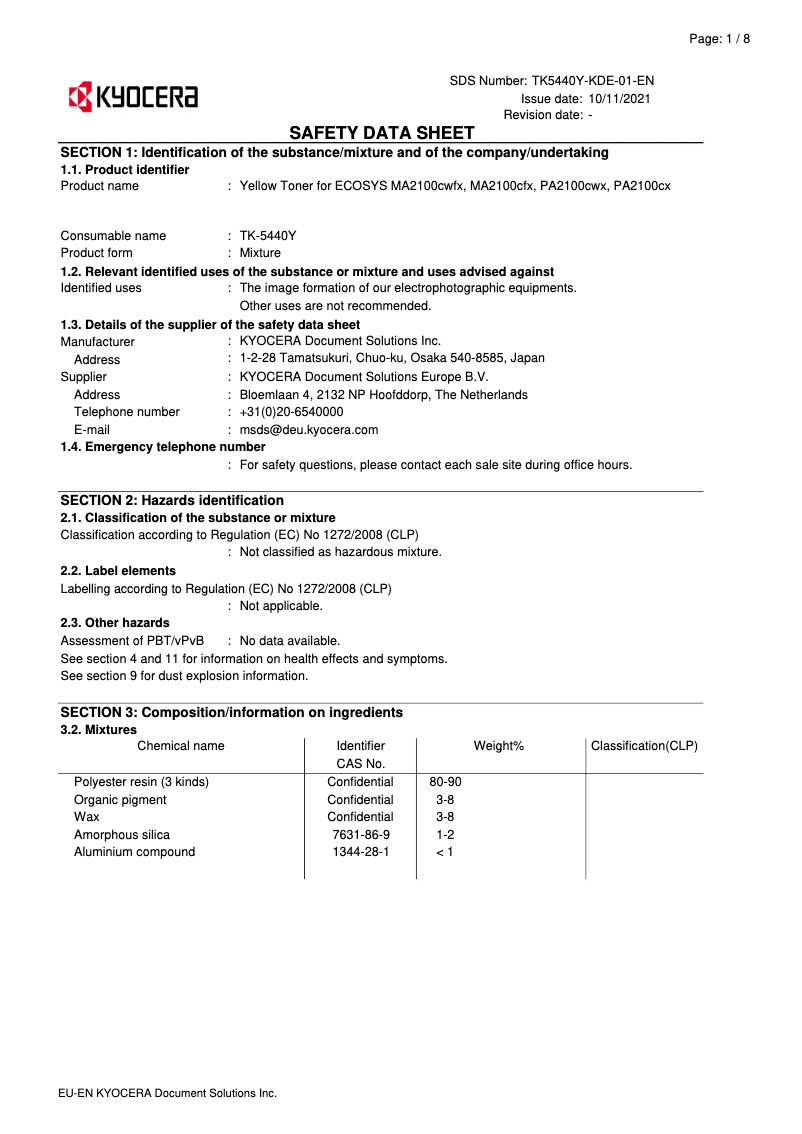 Page 1 de la notice Instructions de sécurité Kyocera ECOSYS PA2100cwx