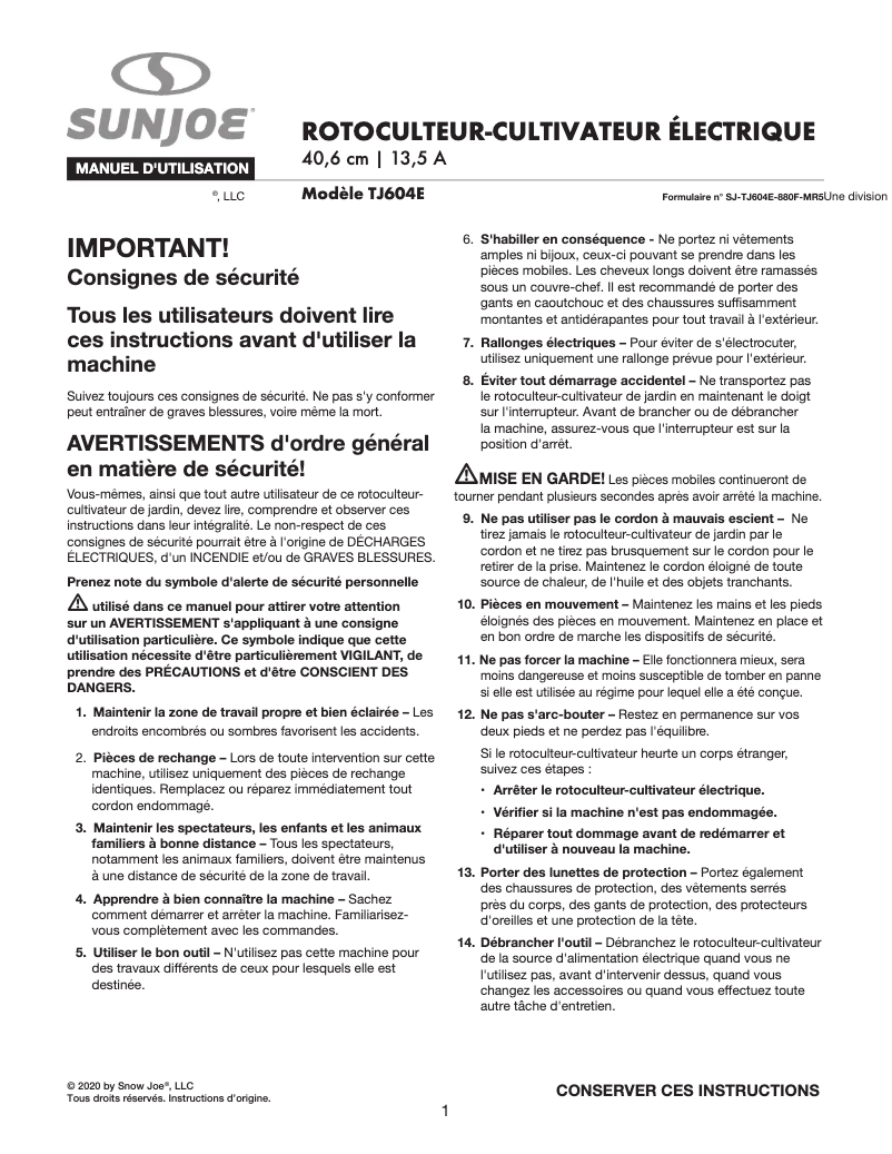 Page n°1 - Manuel utilisateur Sun Joe BDL-A0075