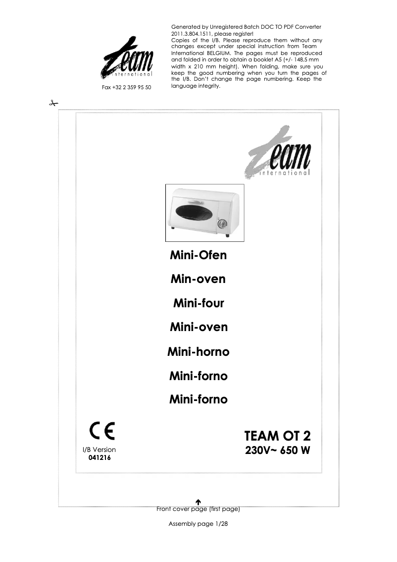 Page 1 de la notice Manuel utilisateur Team OT 2