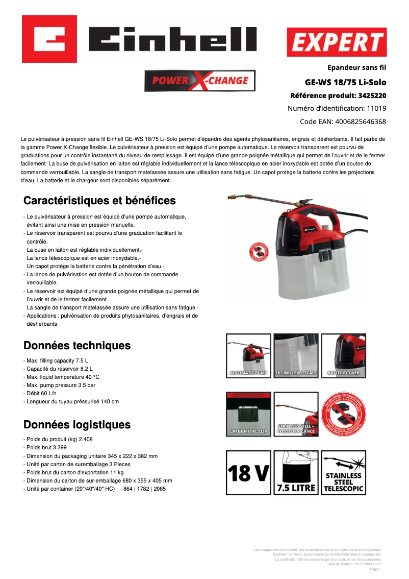 Image de la première page du manuel de l'appareil GE-WS 18/75 Li-Solo