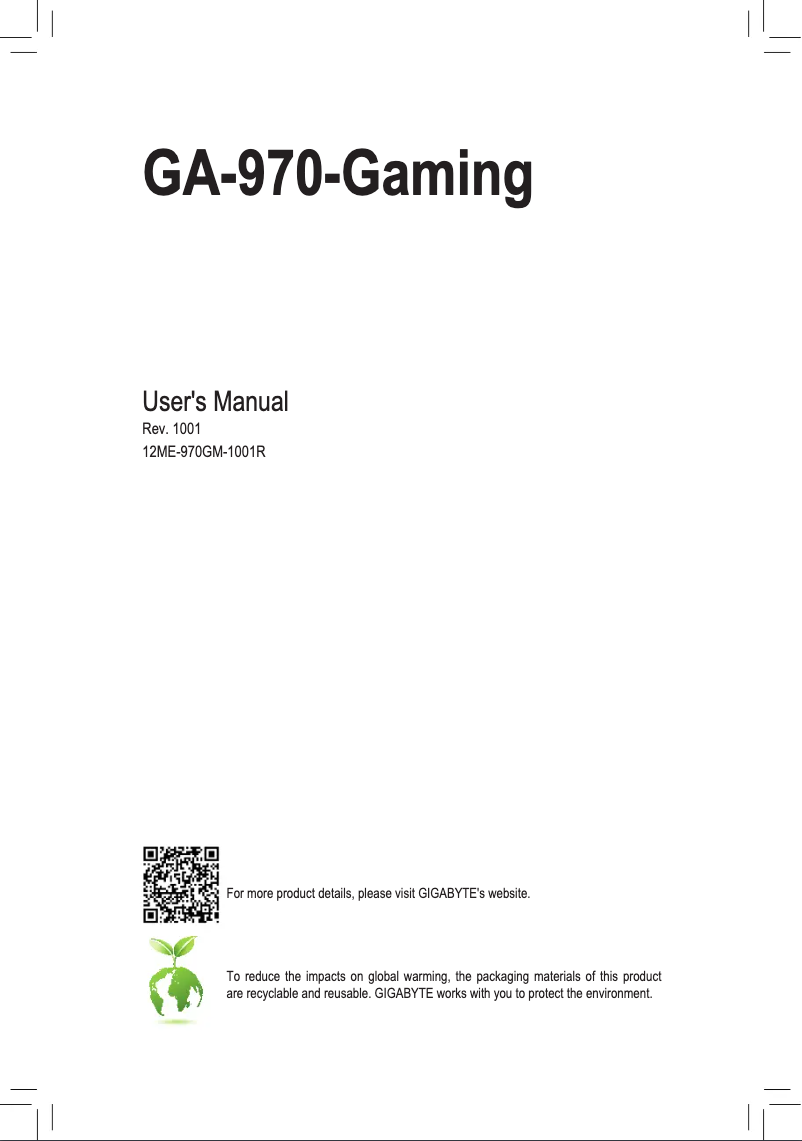 Page 1 de la notice Manuel utilisateur Gigabyte GA-970-Gaming