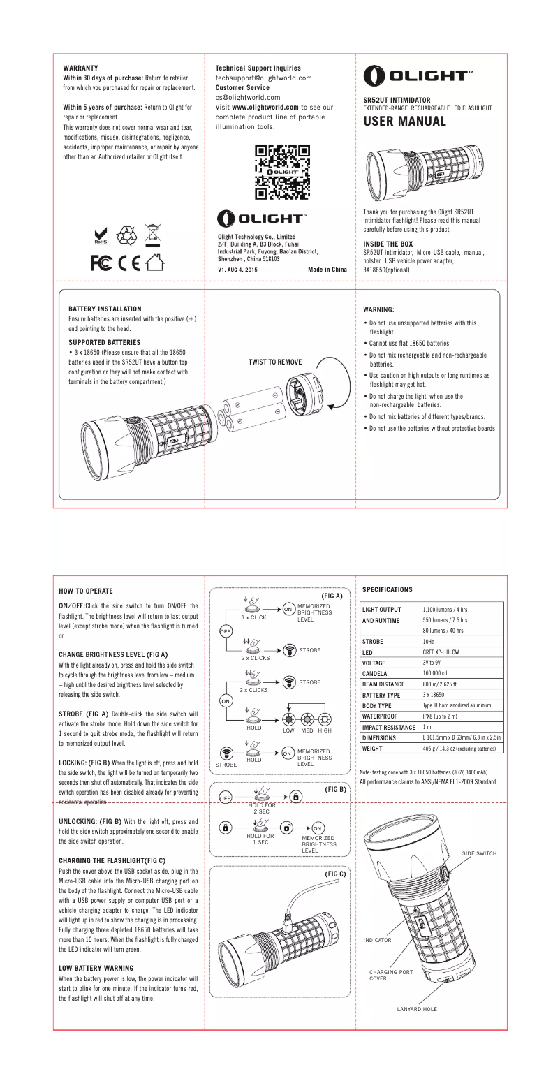 Page 1 de la notice Manuel utilisateur Olight SR52UT Intimidator