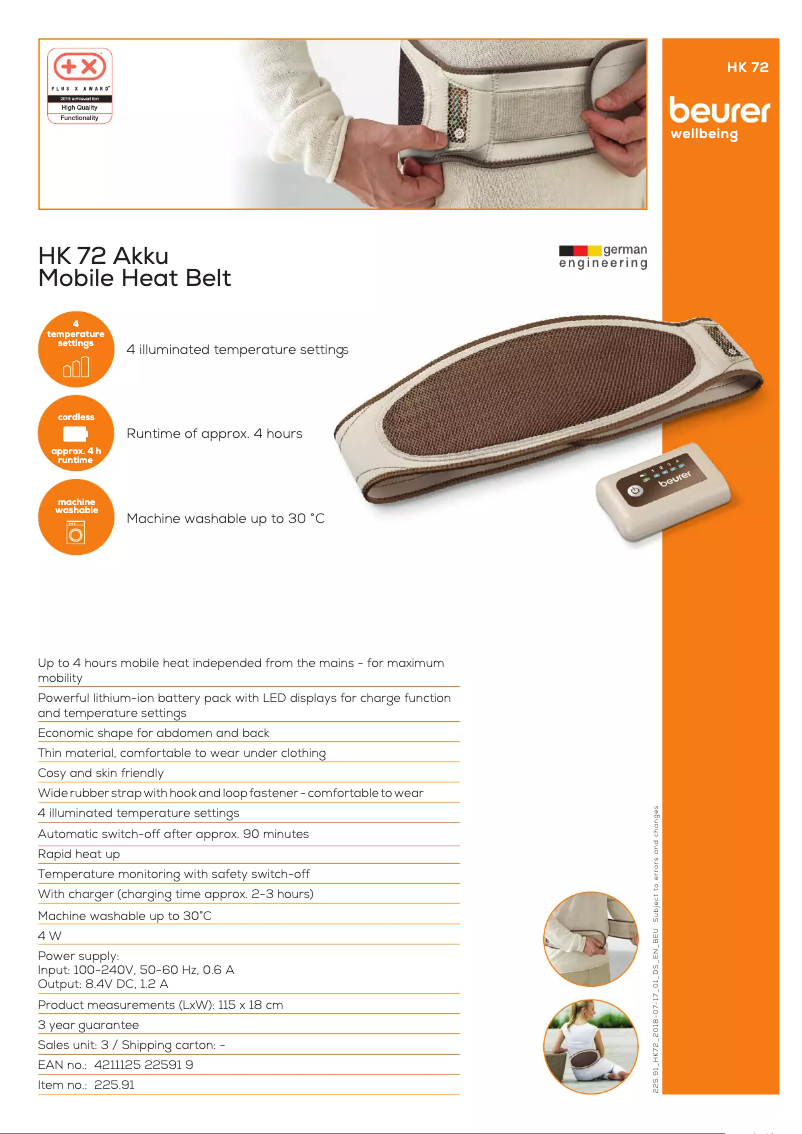 Page n°1 - Fiche technique Beurer HK 72