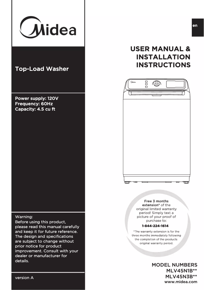 Página 1 del manual Manual de usuario Midea MLV45N3BMG