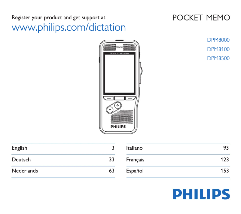 Page n°1 - Manuel utilisateur Philips Pocket Memo DPM8100