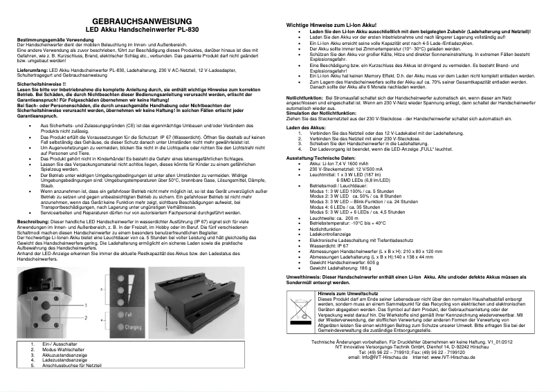 Image de la première page du manuel de l'appareil PL-830