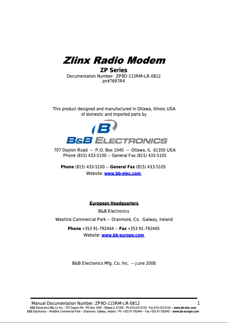 First page image of the manual for ZP9D-115RM-LR