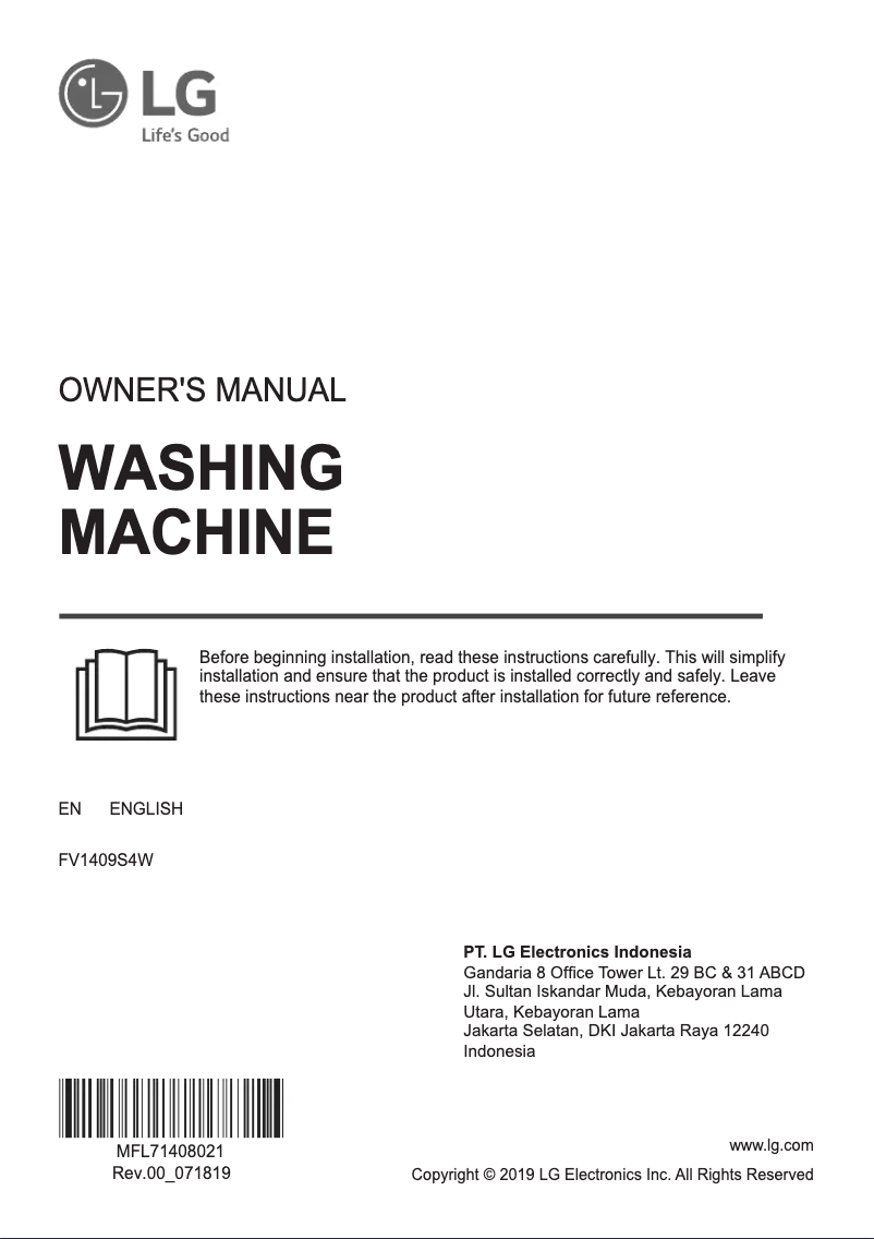 Page 1 de la notice Manuel utilisateur LG FV1409S4W