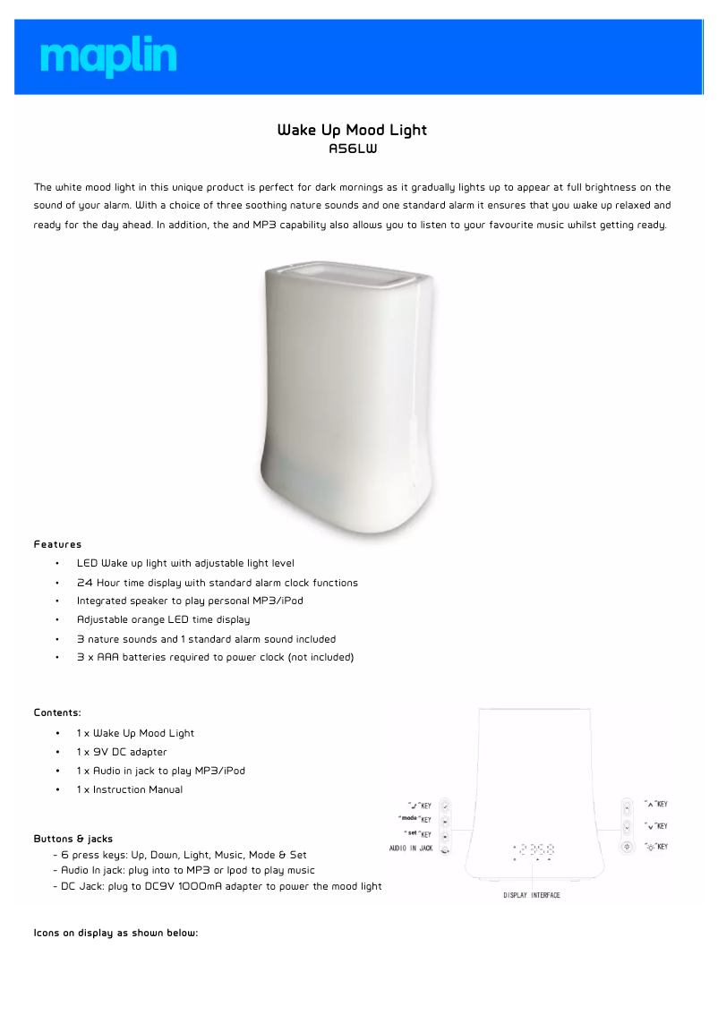 Page 1 de la notice Manuel utilisateur Maplin A56LW