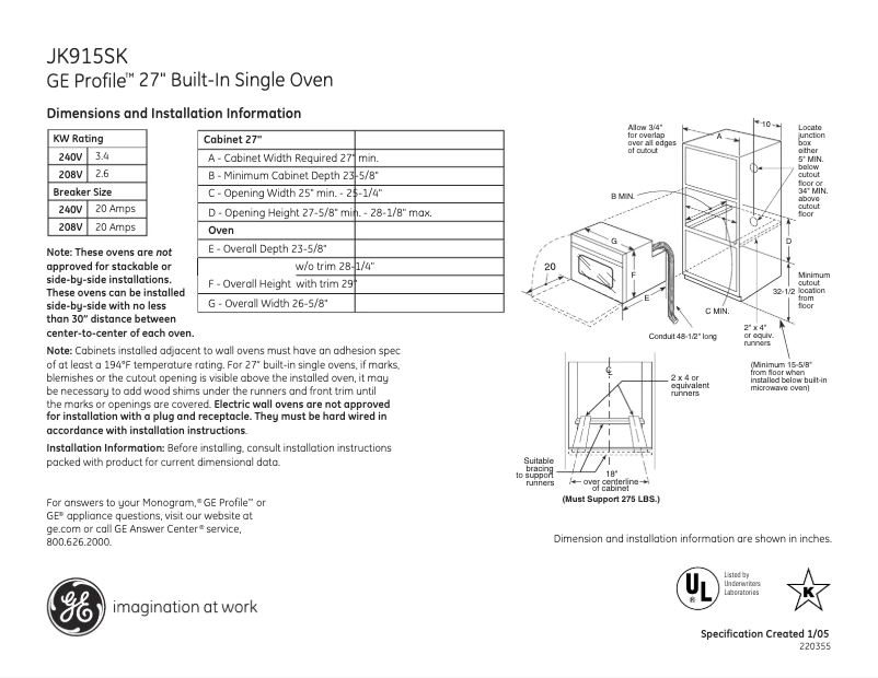 Page n°1 - Fiche technique GE Profile JK915SKSS