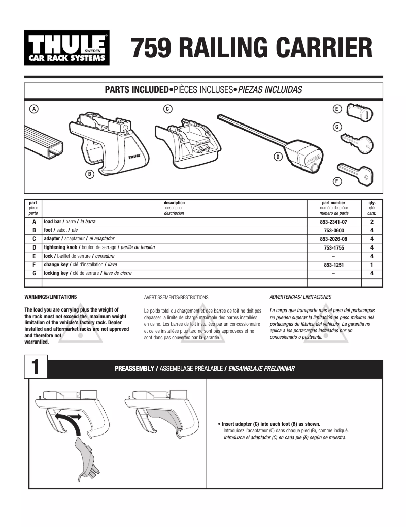 Página 1 del manual Manual de usuario Thule Subaru Forester 759