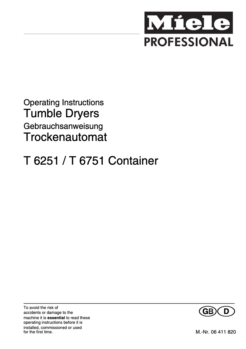 Page 1 de la notice Manuel utilisateur Miele T 6751