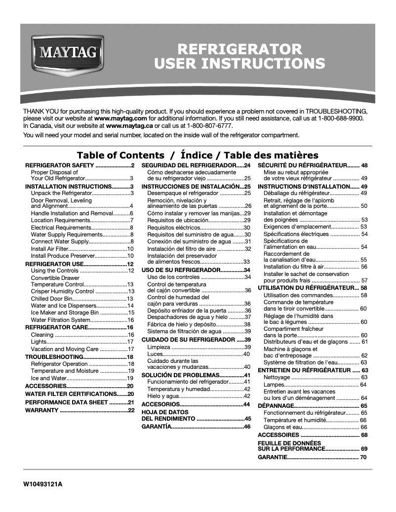Page n°1 - Manuel utilisateur Maytag MSB27C2XAM