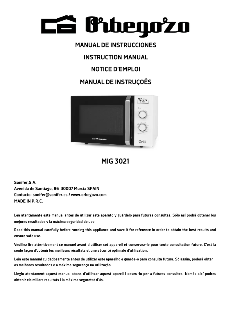 Page 1 de la notice Manuel utilisateur Orbegozo MIG 3021