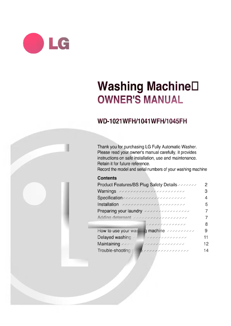 Image de la première page du manuel de l'appareil WD-1045FH