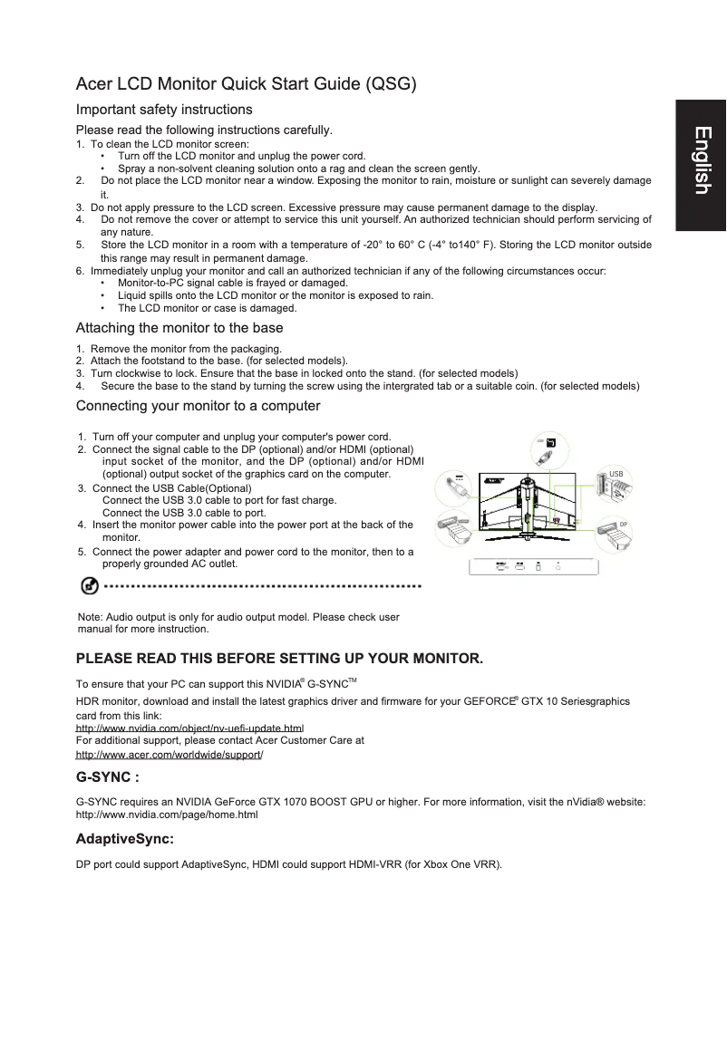 Page n°1 - Guide de démarrage rapide Acer XB273KS
