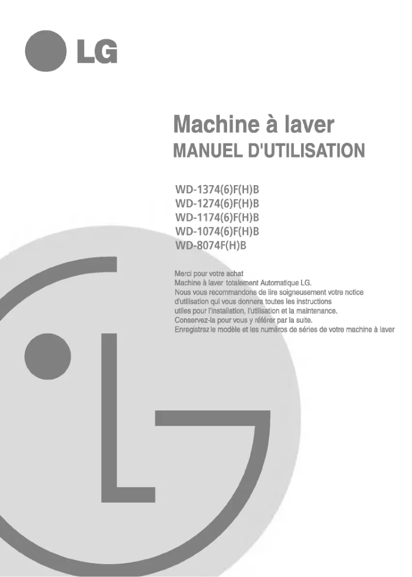 Page 1 de la notice Manuel utilisateur LG WD-1076FB