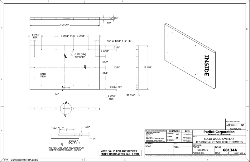 Página 1 del manual Dibujo técnico Perlick HC24RB-4-6