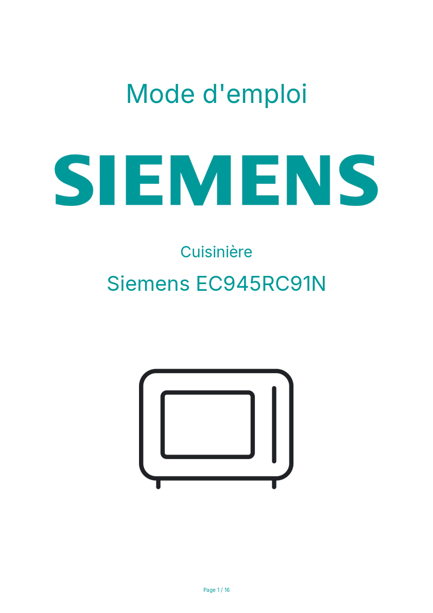 Page n°1 - Mode d'emploi Siemens EC945RC91N