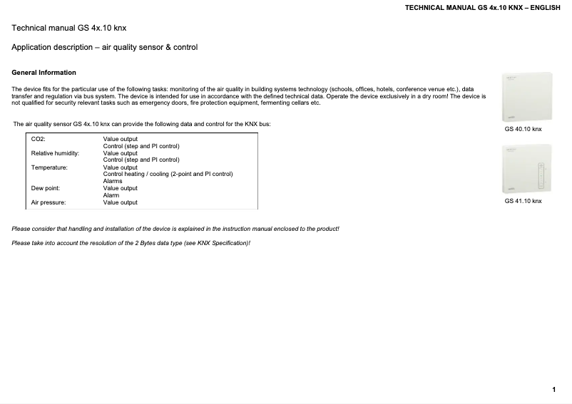 Page 1 de la notice Manuel utilisateur Müller GS 40.10 knx