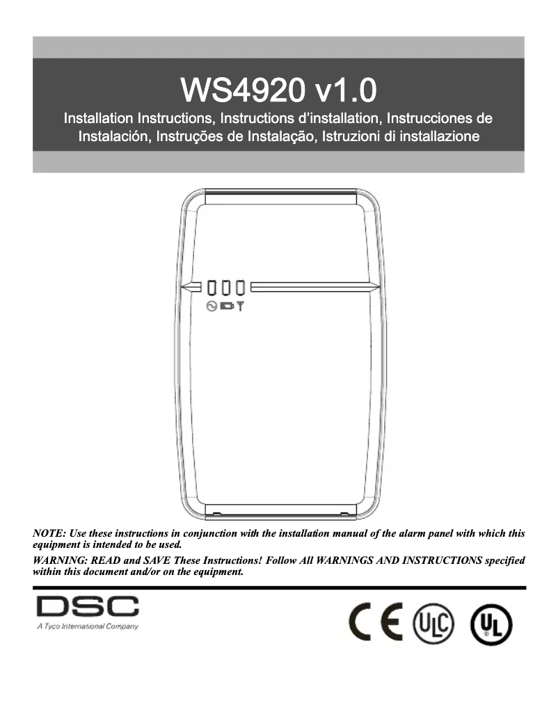 Page n°1 - Manuel utilisateur DSC WS4920