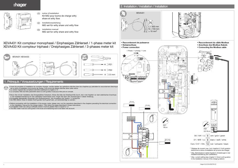 Page 1 de la notice Instructions / montage Hager XEVA433