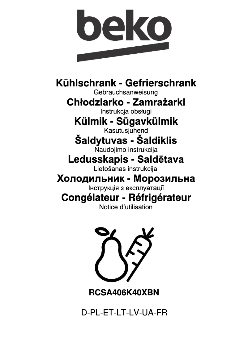 Page n°1 - Manuel utilisateur Beko RCSA406K40XBN