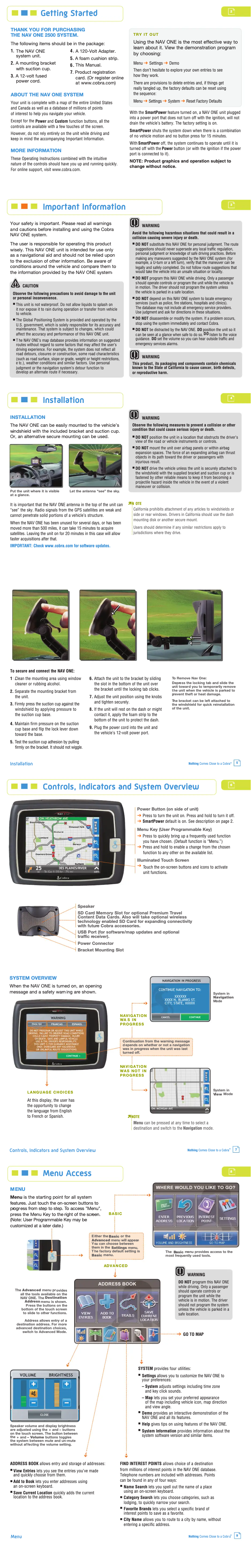 Page 1 de la notice Manuel utilisateur Cobra NAV ONE 2500