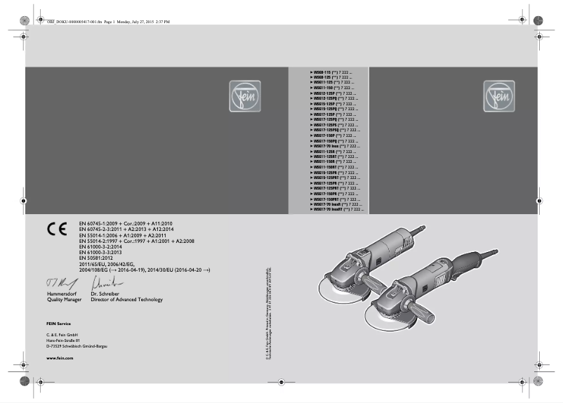 Page n°1 - Manuel utilisateur Fein WSG 17-150 PRT