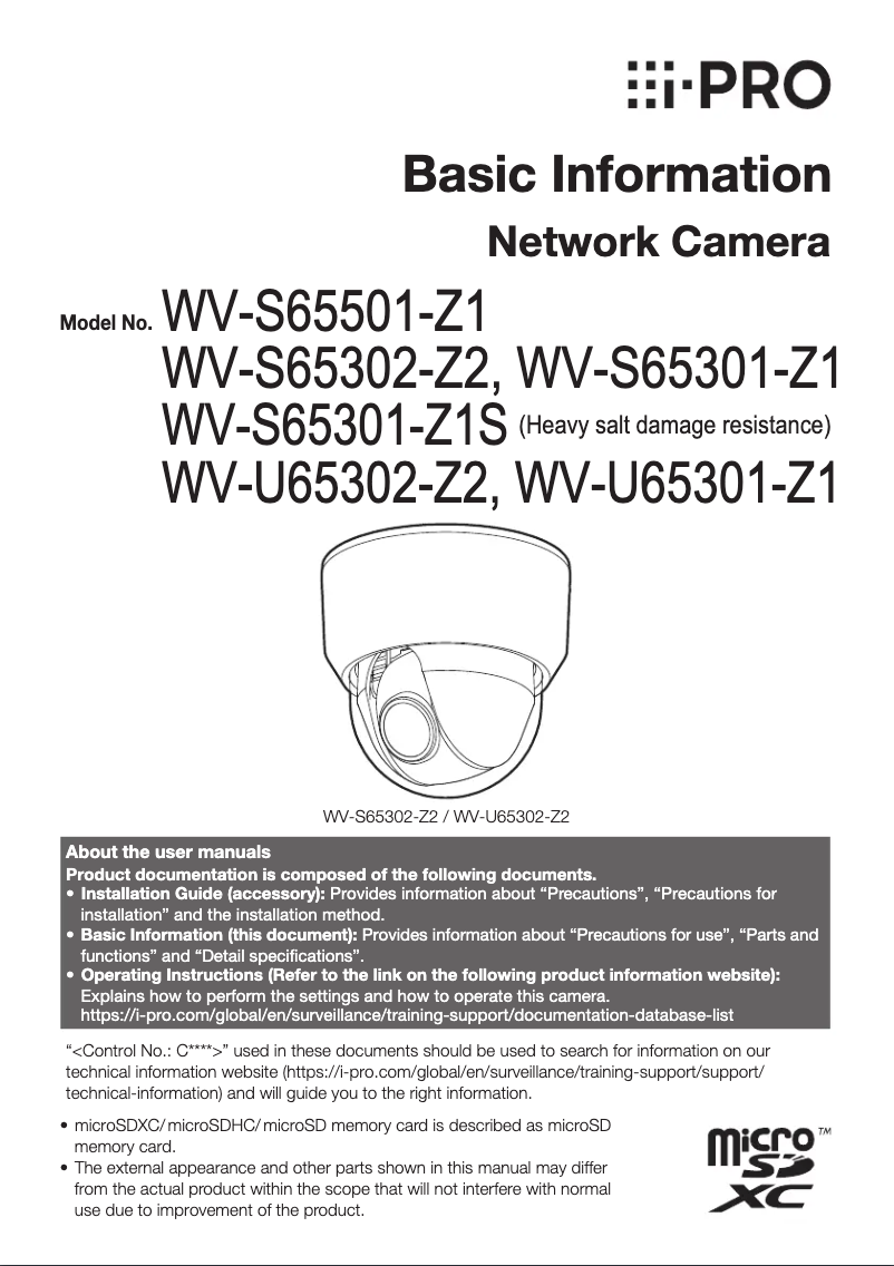Page 1 de la notice Manuel utilisateur i-PRO WV-S65501-Z1