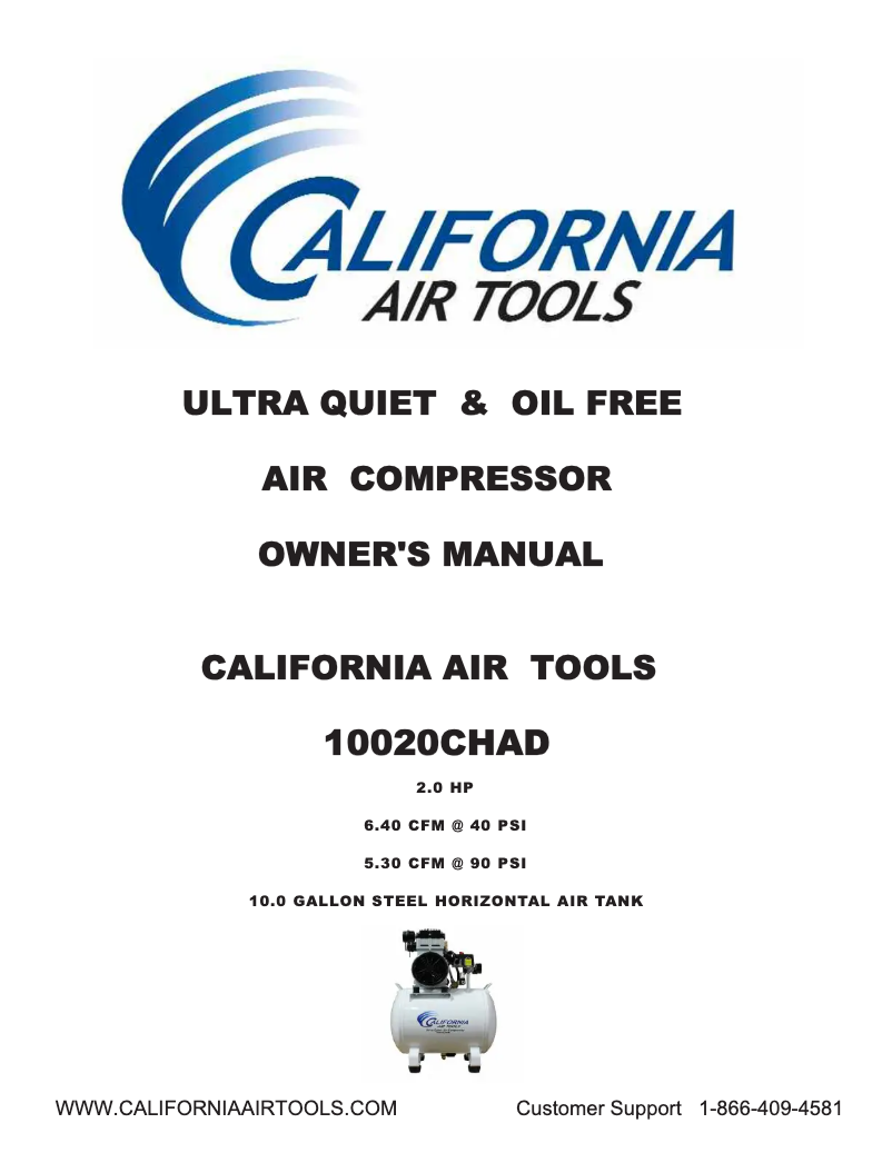 Page 1 de la notice Manuel utilisateur California Air Tools 10020CHAD