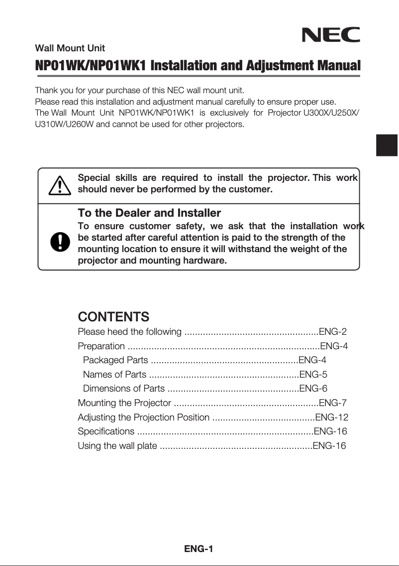 Page 1 de la notice Manuel utilisateur NEC U310W
