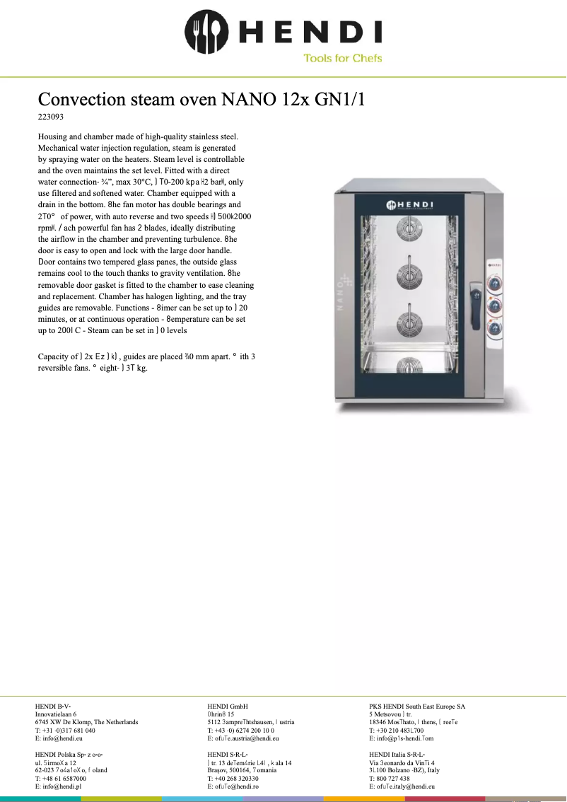 Page 1 de la notice Fiche technique Hendi 223093