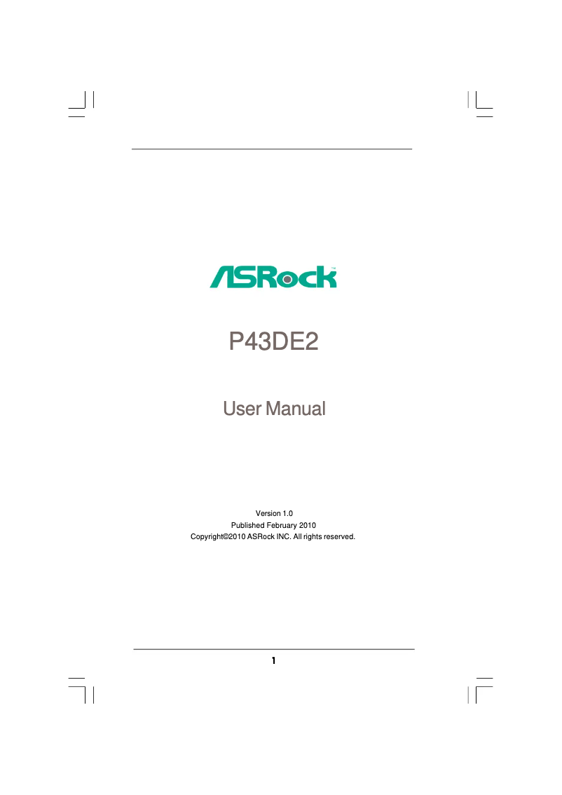 Page n°1 - Manuel utilisateur Asrock P43DE2