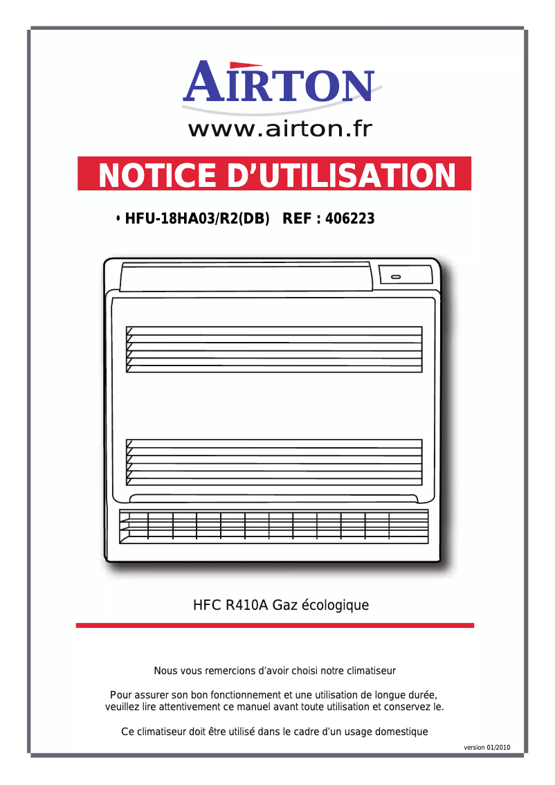 Page n°1 - Manuel utilisateur Airton HFU 18 HA03/R2