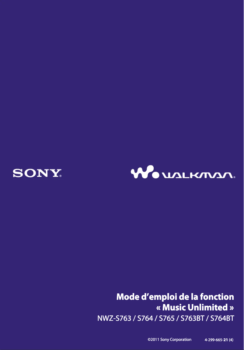 Image de la première page du manuel de l'appareil Walkman NWZ-S764