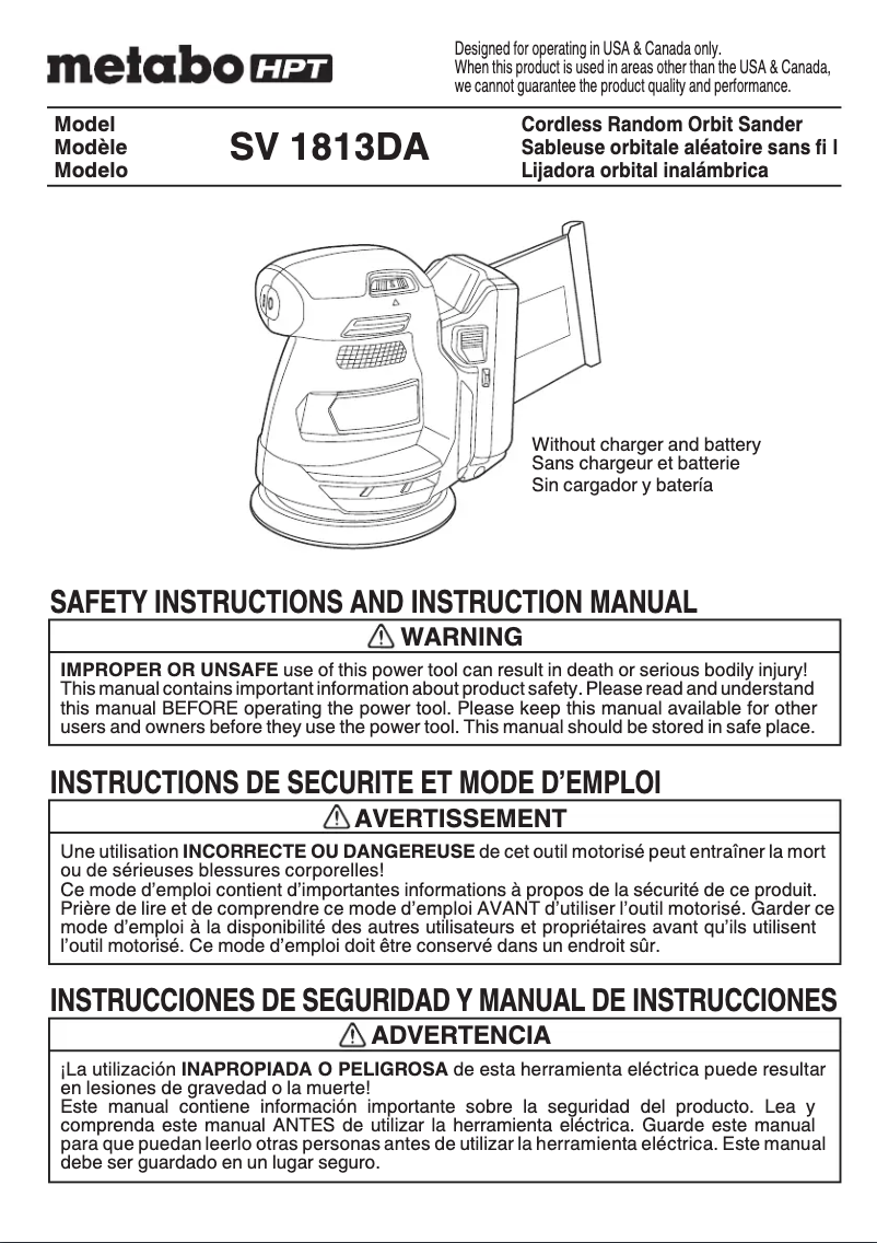 Página 1 del manual Manual de usuario Metabo SV 1813DA