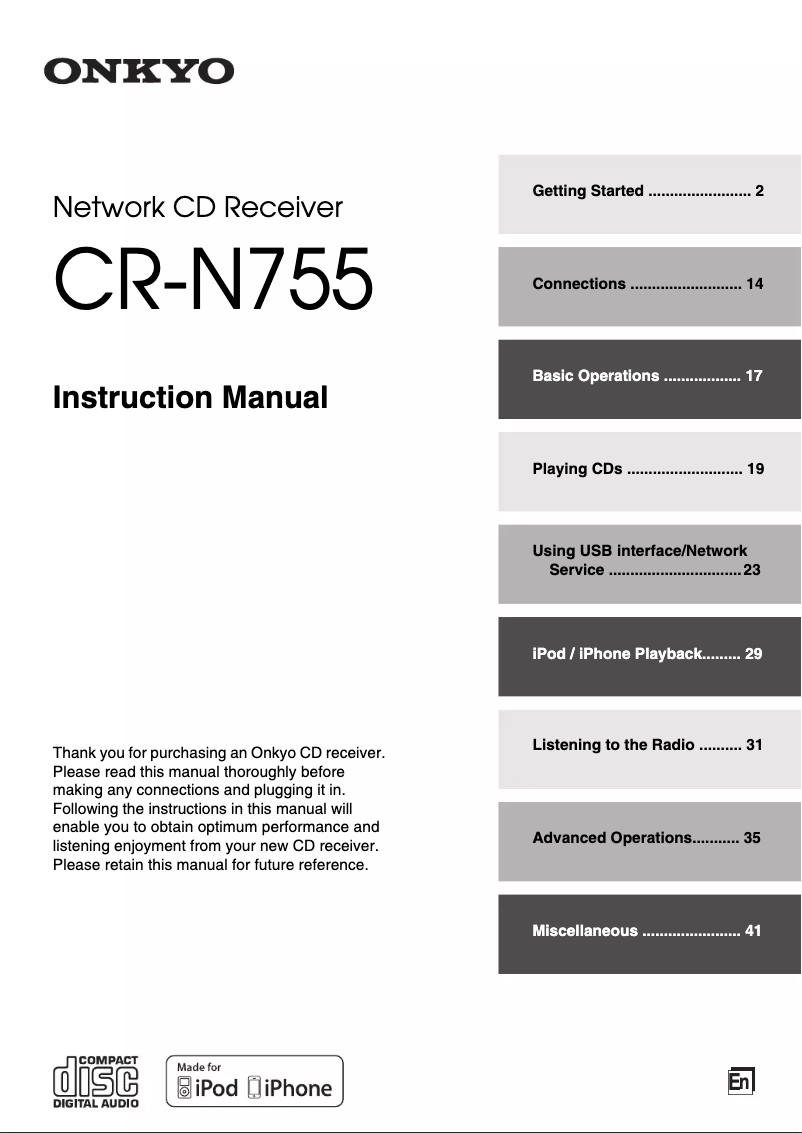 Page n°1 - Manuel utilisateur Onkyo CS-N755