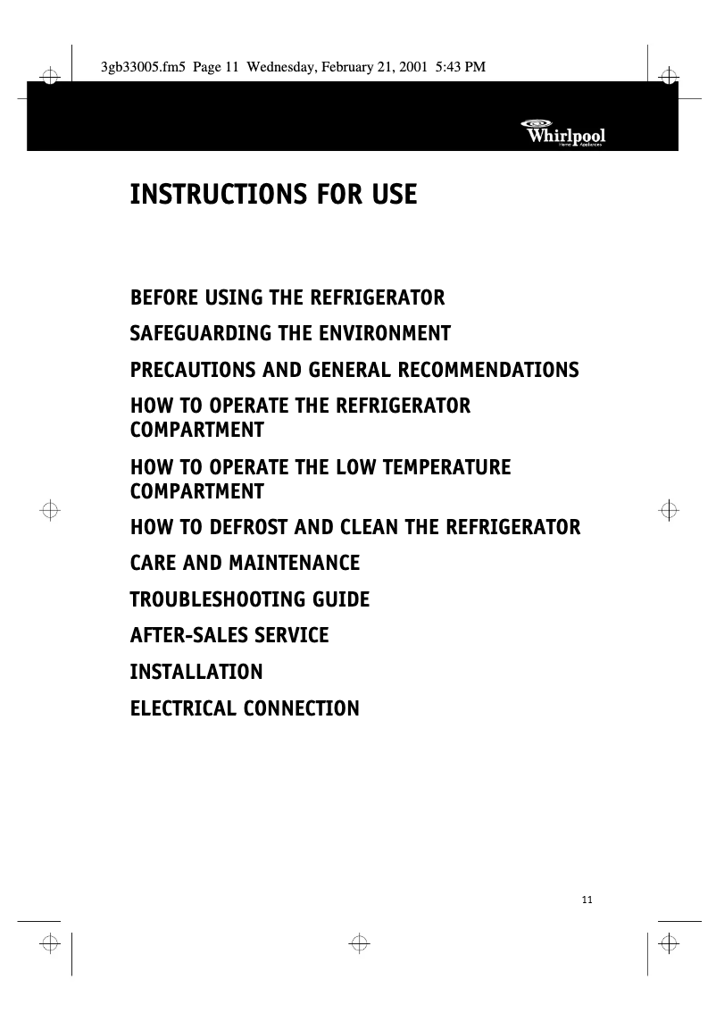 Page 1 de la notice Manuel utilisateur Whirlpool ARZ 141