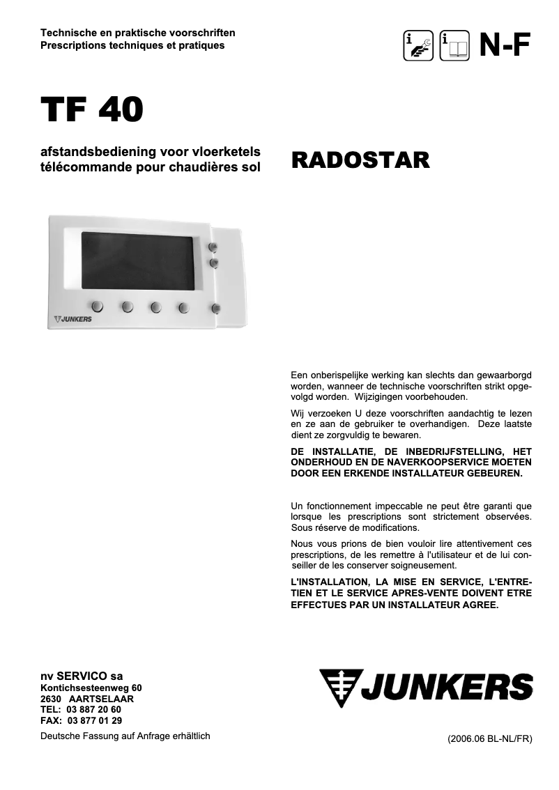 Page n°1 - Manuel utilisateur Junkers TF 40