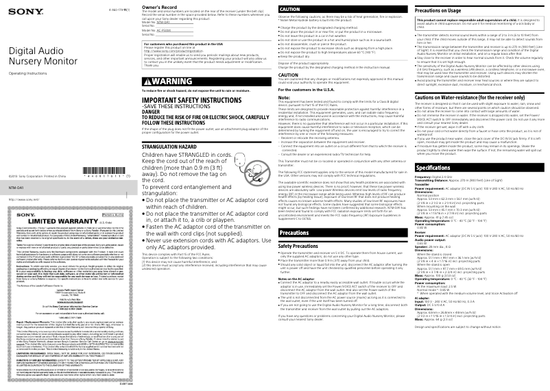 Page 1 de la notice Manuel utilisateur Sony NTM-DA1