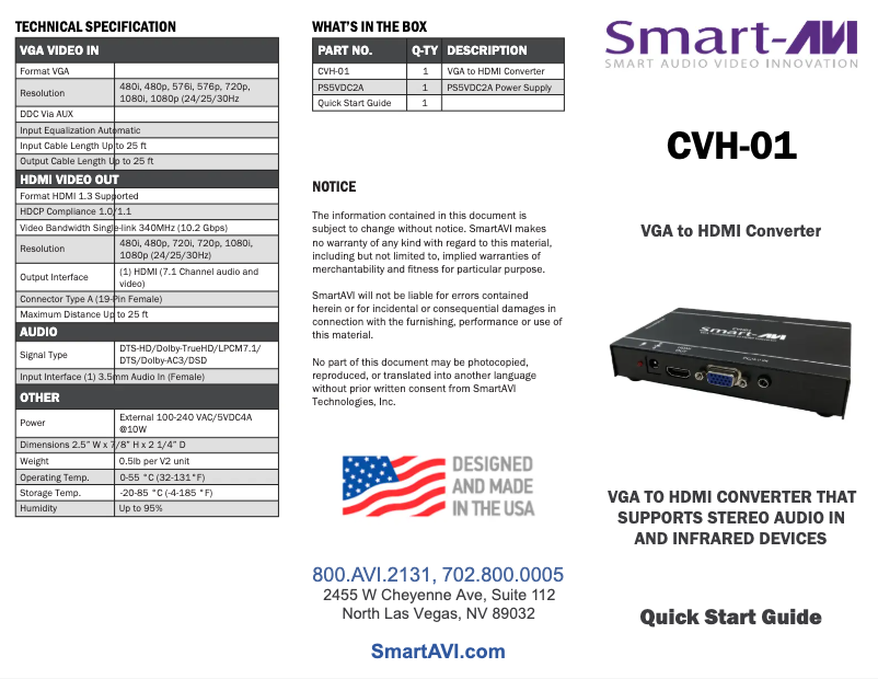 Página 1 del manual Manual de usuario Smart-AVI CVH-01 V2
