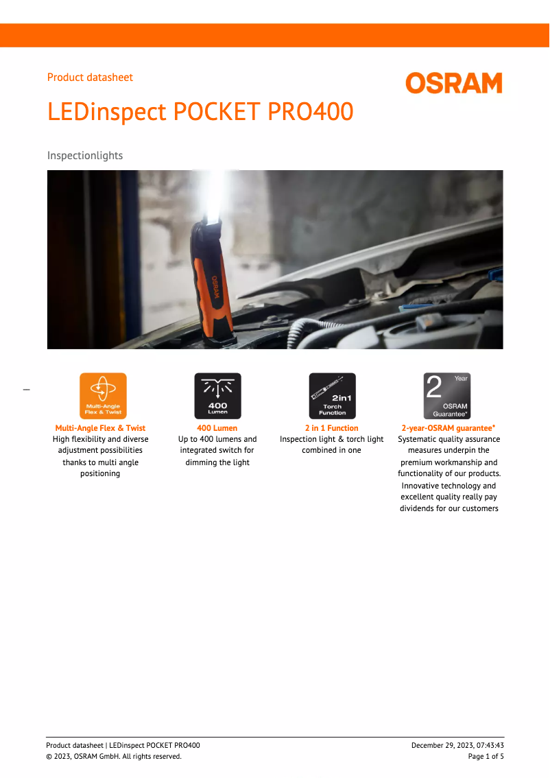 Image de la première page du manuel de l'appareil LEDinspect POCKET PRO400