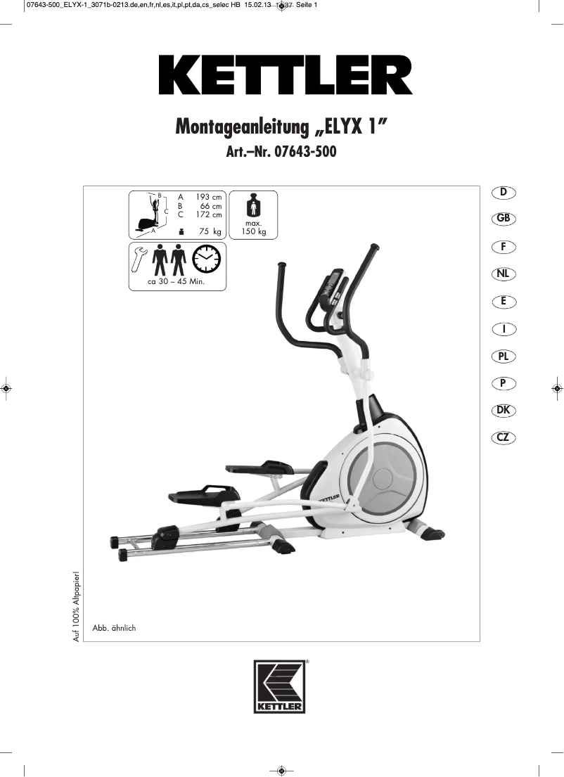Page n°1 - Manuel utilisateur Kettler ELYX 1