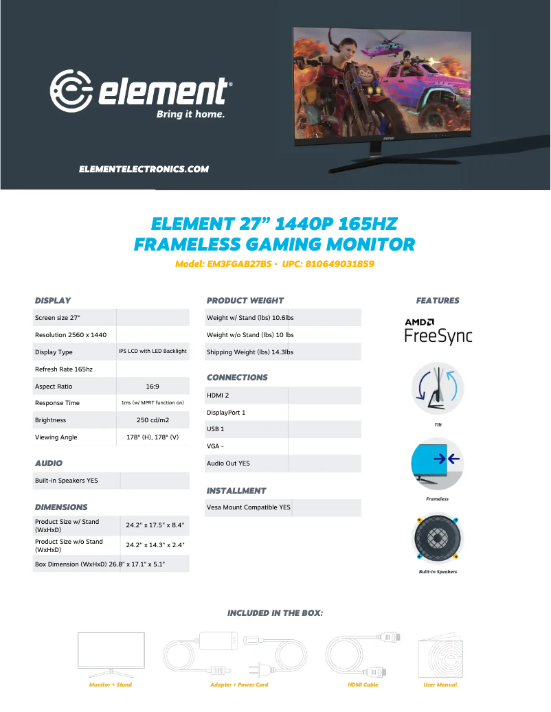 Page 1 de la notice Fiche technique Element EM3FGAB27BS