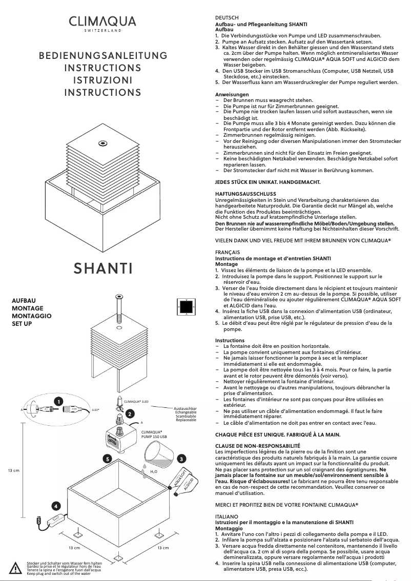 Page 1 de la notice Manuel utilisateur CLIMAQUA SHANTI