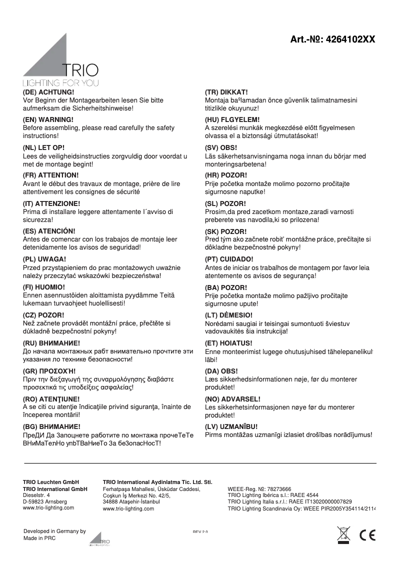 Page 1 de la notice Manuel utilisateur Trio Lighting Arizona 426410207