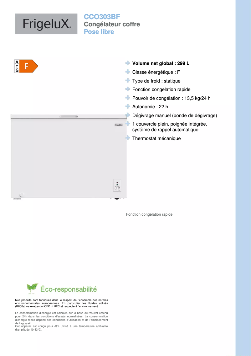 Página 1 del manual Ficha técnica FrigeluX CCO303BF