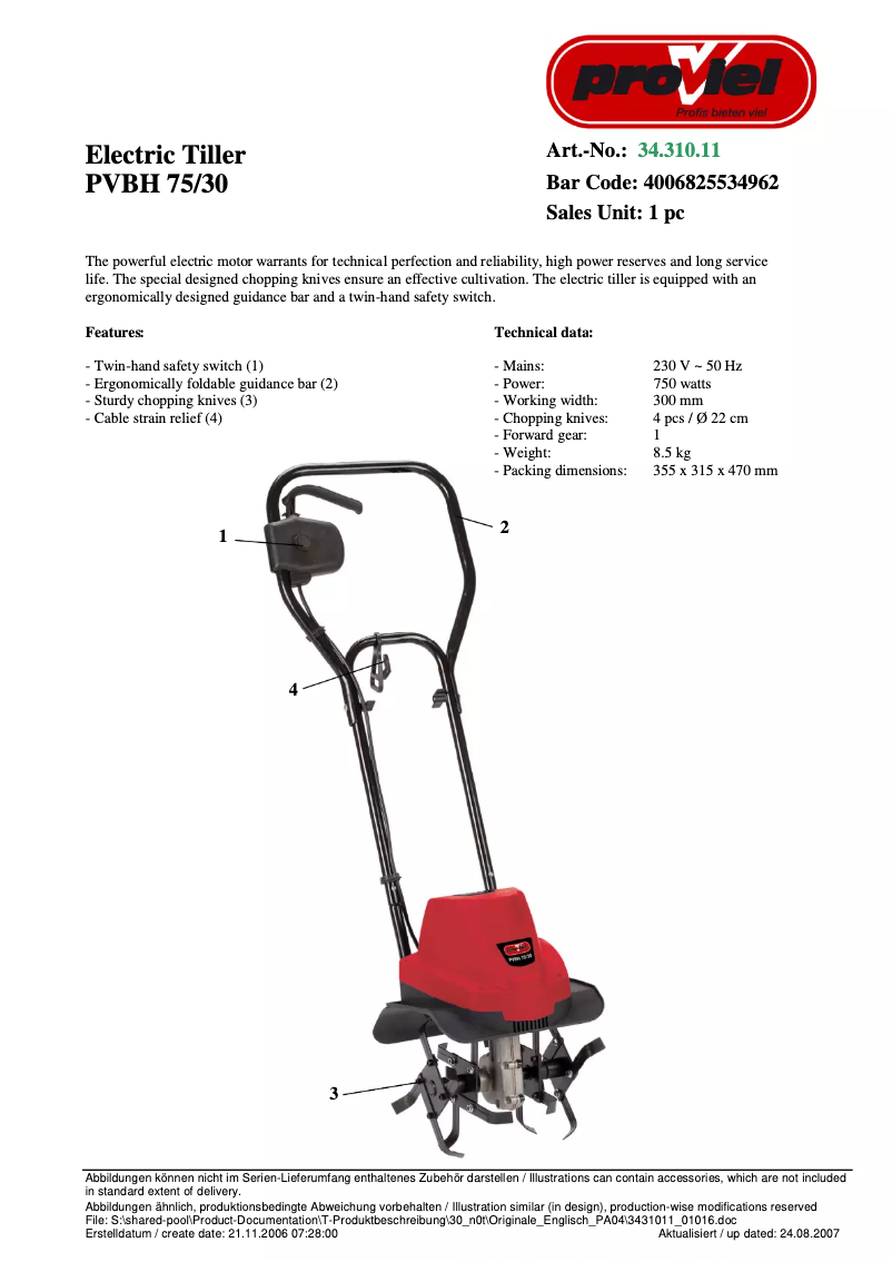 Page 1 de la notice Manuel utilisateur Proviel PVBH 75/30